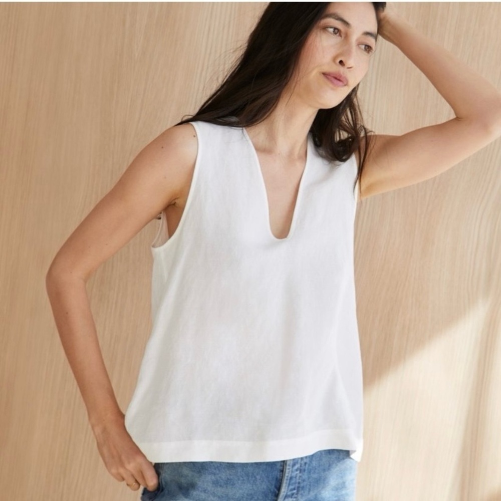 Jenni Kayne Linen V Neck Button Up Shell in Cream Ivory size XS